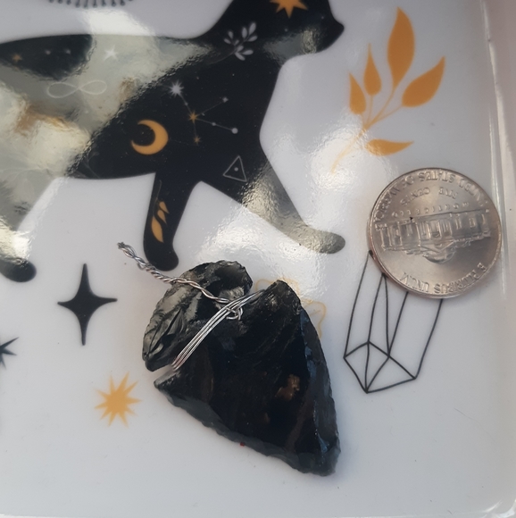 💥Obsidian vintage arrowhead prepped for jewelry! Big and beautiful! - Picture 3 of 6
